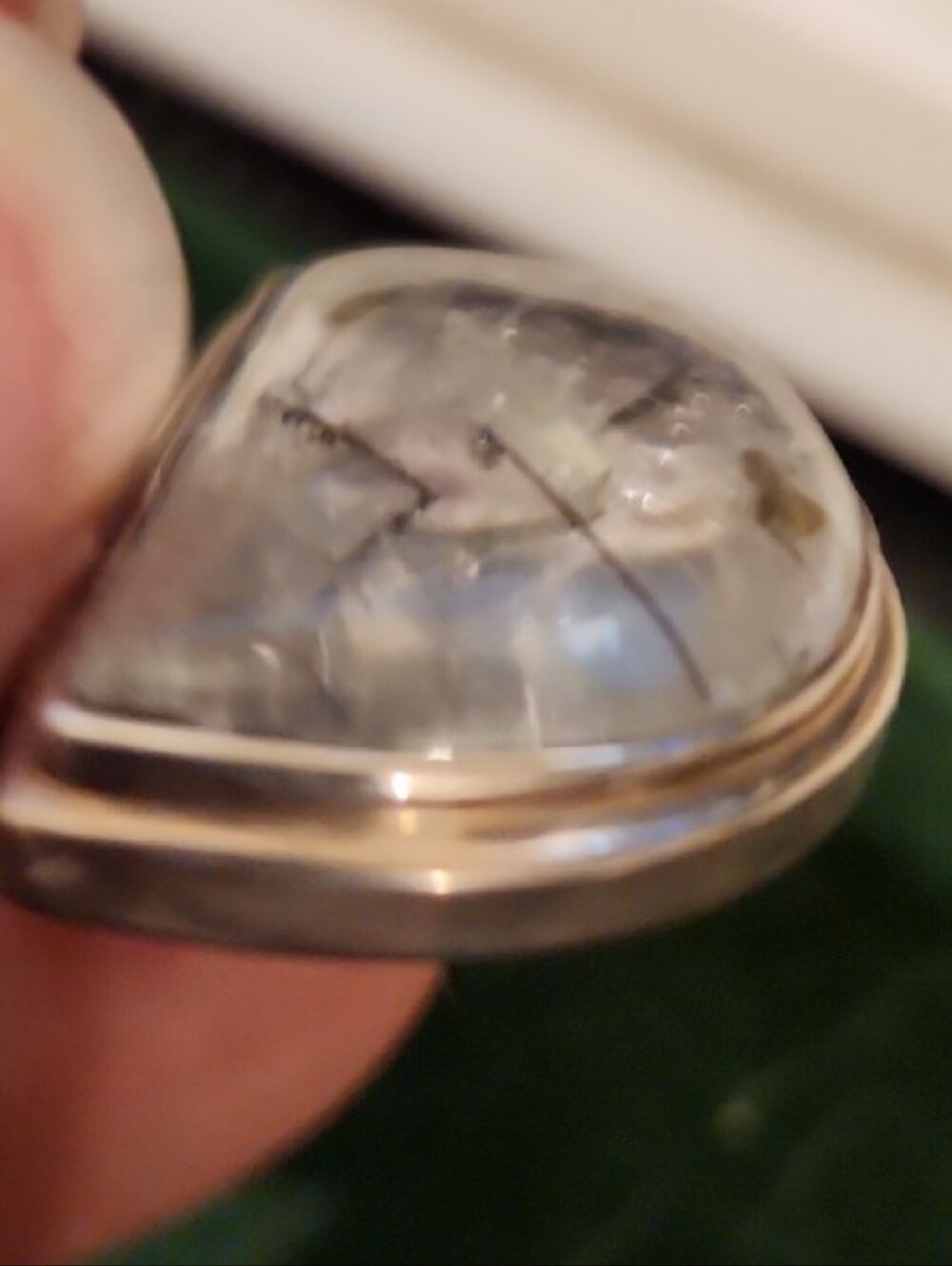 Rutilated Quartz Half-Moon Pendant with Various Inclusions in Sterling Setting - Picture 4 of 7